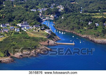 France, Brittany, Morbihan. Aerial view. Moelan sur mer. Brigneau harbour. View Large Photo Image Stock Photograph - France, Brittany, Morbihan. Aerial view. Moelan sur mer. Brigneau harbour.. Fotosearch