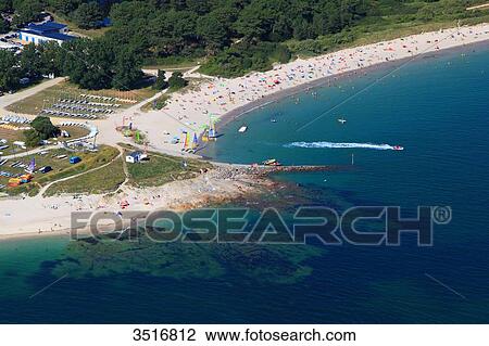 France, Brittany, Morbihan, Kerguelen beach, nautical centre. Aerial view of Kerpape beach. View Large Photo Image Stock Image - France, Brittany, Morbihan, Kerguelen beach, nautical centre. Aerial view of Kerpape beach.. Fotosearch