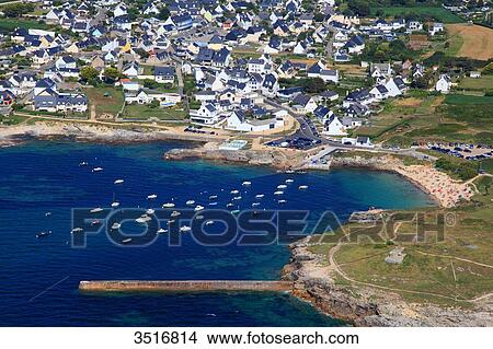 Picture - France, Brittany, Morbihan. Kerroc'h. Aerial view.. Fotosearch