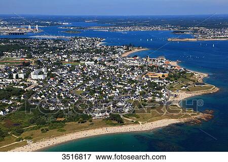 Stock Photo - France, Brittany, Morbihan. Larmor Plage. Aerial view.. Fotosearch