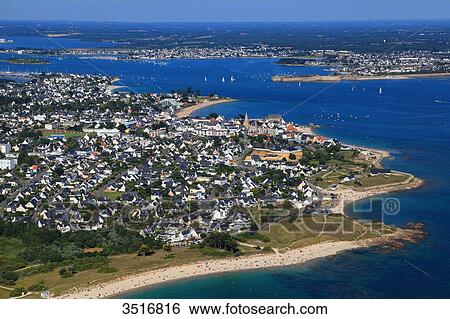 Stock Photograph - France, Brittany, Morbihan. Larmor Plage. Aerial view.. Fotosearch