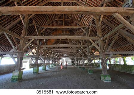 Stock Image - France, Brittany, Morbihan. Le Faouet or Ar Faoued. Market building.. Fotosearch