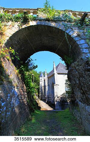 Stock Photo - France, Brittany, Morbihan. Le Faouet or Ar Faoued. Sainte Barbe du Faouet Chapel.. Fotosearch