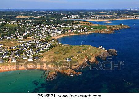 France, Brittany, Morbihan. Moelan sur mer. Le Pouldu. Aerial view. View Large Photo Image Stock Image - France, Brittany, Morbihan. Moelan sur mer. Le Pouldu. Aerial view.. Fotosearch