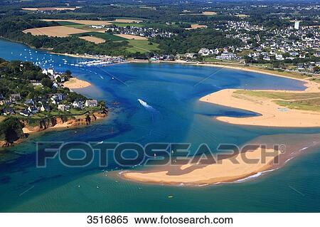 Stock Photography - France, Brittany, Morbihan. Moelan sur mer. Guidel Plages. Aerial view.. Fotosearch