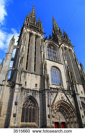 Stock Image - France, Brittany. Quimper. Old town. Saint Corentin cathedral.. Fotosearch