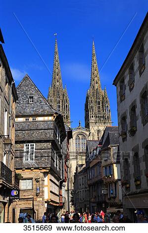 France, Brittany. Quimper. Old town. Saint Corentin cathedral. View Large Photo Image Stock Photo - France, Brittany. Quimper. Old town. Saint Corentin cathedral.. Fotosearch
