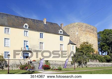 France, Burgundy, Yonne. Saint Sauveur in Puisaye. The Saracen Tower and the Colette Museum. View Large Photo Image Stock Photo - France, Burgundy, Yonne. Saint Sauveur in Puisaye. The Saracen Tower and the Colette Museum.. Fotosearch