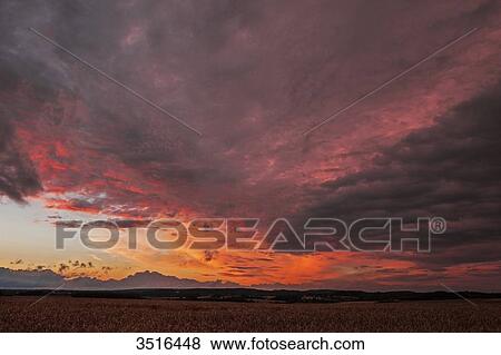 Stock Photo - France, Center France, sunset. Fotosearch