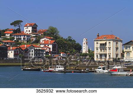 France, French Basque Country, Pyrenees-Atlantiques, Saint Jean de Luz, Ciboure in background. Harbour's entrance. View Large Photo Image Stock Image - France, French Basque Country, Pyrenees-Atlantiques, Saint Jean de Luz, Ciboure in background. Harbour's entrance.. Fotosearch