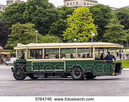 Stock Photograph - France, Ile de France, Paris, Trocadero, an old RATP bus. Fotosearch