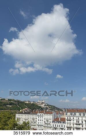France. Lyon. Facades of buildings quay Fulchiron and the hill of Fourviere View Large Photo Image Stock Photo - France. Lyon. Facades of buildings quay Fulchiron and the hill of Fourviere. Fotosearch
