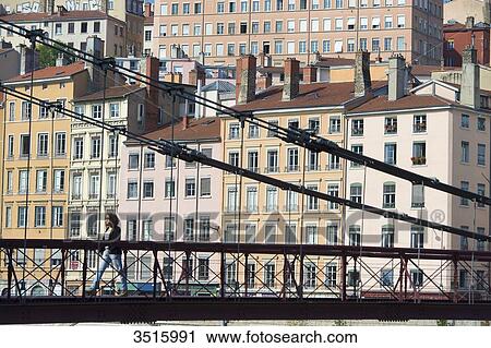 France. Lyon. The footbridge Saint Vincent on the Saone and the facades of the quay Saint Vincent View Large Photo Image Stock Image - France. Lyon. The footbridge Saint Vincent on the Saone and the facades of the quay Saint Vincent. Fotosearch