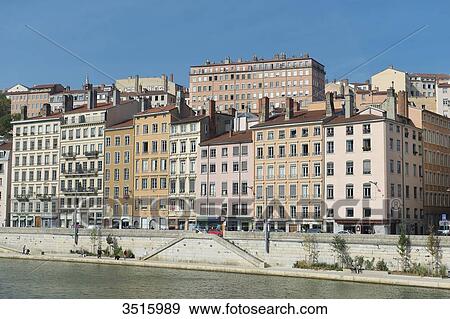 France. Lyon. The Saone and the facades of the quay Saint Vincent View Large Photo Image Stock Photo - France. Lyon. The Saone and the facades of the quay Saint Vincent. Fotosearch