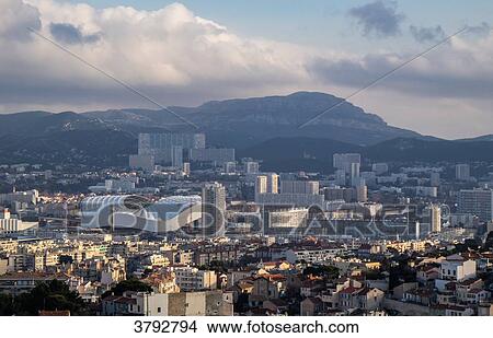 Picture - France, Marseille, view of the north district with the velodrome stadium. Fotosearch