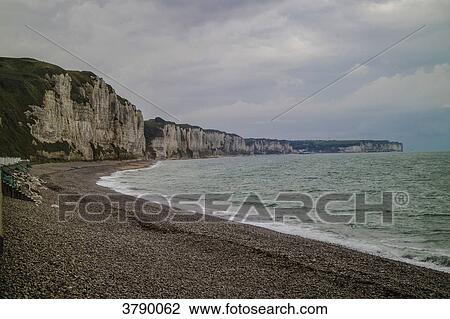 Stock Image - France Normandie, Beach of saint-Valery-en-Caux by gray weather. Fotosearch