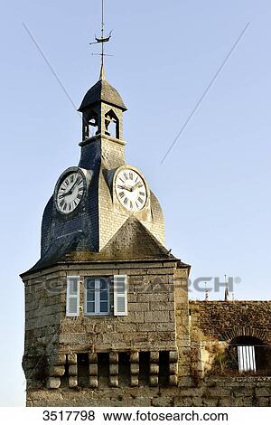 France, North-Western France, Brittany, Concarneau, turret of the walled town's battlements, clock and weather vane View Large Photo Image Stock Photo - France, North-Western France, Brittany, Concarneau, turret of the walled town's battlements, clock and weather vane. Fotosearch