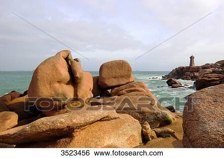 France, North-Western France, Brittany, Ploumanach, pink granite coast and the lighthouse in the background View Large Photo Image Stock Photograph - France, North-Western France, Brittany, Ploumanach, pink granite coast and the lighthouse in the background. Fotosearch