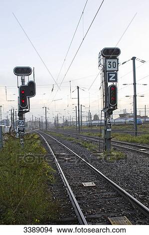 France, North-Western France, Nantes, SNCF railway station, tracks and red traffic lights View Large Photo Image Picture - France, North-Western France, Nantes, SNCF railway station, tracks and red traffic lights. Fotosearch