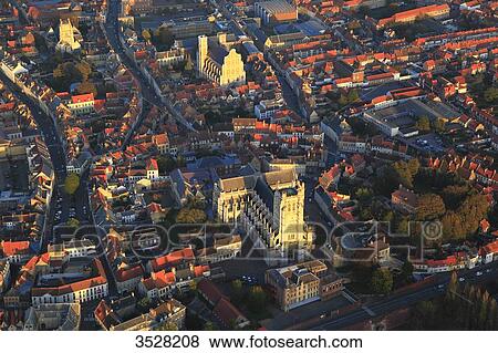 France, Northern France, Pas de Calais, Aerial view of Saint-Omer city center, Saint-Omer cathedral View Large Photo Image Stock Photo - France, Northern France, Pas de Calais, Aerial view of Saint-Omer city center, Saint-Omer cathedral. Fotosearch