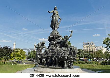 Stock Photo - France. Paris 11th district. Place of the Nation. The statue The triumph of the Republic by Jules Dalou ( 1899 ). Fotosearch