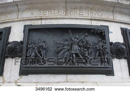 France, Paris, 3rd district, Place de la Republique, bronze bas-relief by Leopold Morice: September, 4th, 1870, proclamation of the Republic View Large Photo Image Stock Image - France, Paris, 3rd district, Place de la Republique, bronze bas-relief by Leopold Morice: September, 4th, 1870, proclamation of the Republic. Fotosearch