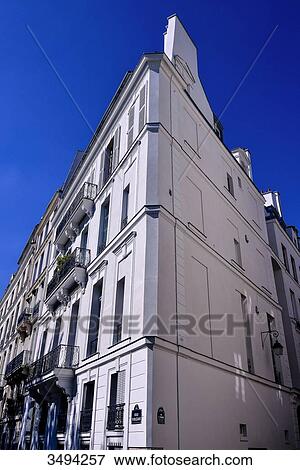 France, Paris, 4th district, Ile Saint-Louis, building facades along the Quai de Bourbon, blue sky and white facade View Large Photo Image Stock Photo - France, Paris, 4th district, Ile Saint-Louis, building facades along the Quai de Bourbon, blue sky and white facade. Fotosearch
