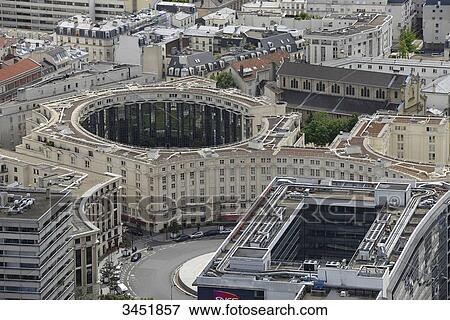 Stock Photo - France, Paris, aerial view of the Jardin des Colonnes on the Place de Seoul (architect: Ricardo Bofill). Fotosearch