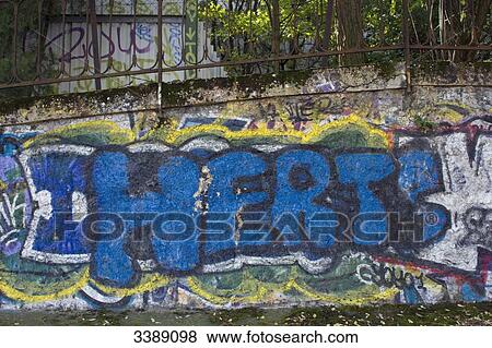 France, Paris, tag on a wall of the Petite Ceinture (little belt railway) View Large Photo Image Stock Photo - France, Paris, tag on a wall of the Petite Ceinture (little belt railway). Fotosearch