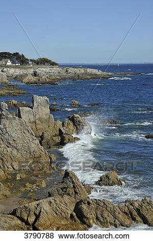 Stock Photo - France, Pays de la Loire region, Loire-Atlantique department, wild coast at Le Pouliguen on Atlantic coast.. Fotosearch