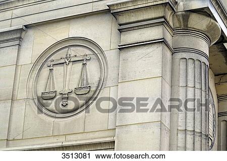 Stock Image - France, Seine et Marne. Coulommiers. Heritage Days. Courthouse. Symbol of justice on the facade.. Fotosearch
