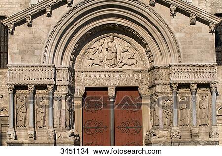 France, South-Eastern France, Arles, Church of Saint Trophime, sculpted Romanesque southern portal View Large Photo Image Picture - France, South-Eastern France, Arles, Church of Saint Trophime, sculpted Romanesque southern portal. Fotosearch