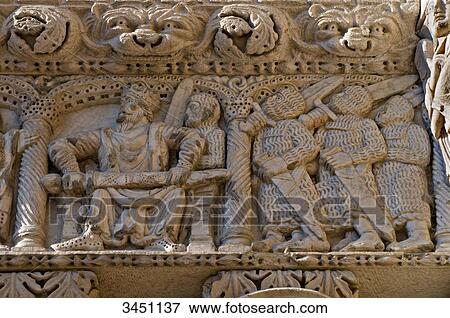 France, South-Eastern France, Arles, Church of Saint Trophime, sculpted Romanesque southern portal, Herod View Large Photo Image Stock Photo - France, South-Eastern France, Arles, Church of Saint Trophime, sculpted Romanesque southern portal, Herod. Fotosearch