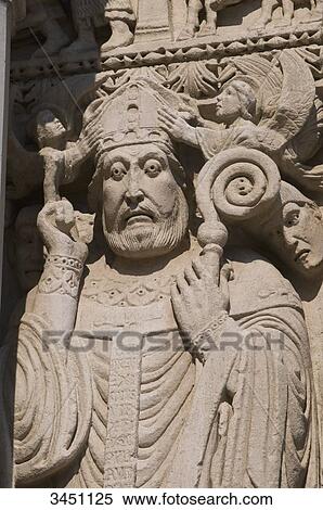 Stock Photography - France, South-Eastern France, Arles, Church of Saint Trophime, sculpted Romanesque southern portal, St Trophime. Fotosearch