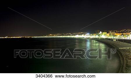 France, South-Eastern France, French Riviera, Nice, baie des Anges by night View Large Photo Image Stock Photograph - France, South-Eastern France, French Riviera, Nice, baie des Anges by night. Fotosearch