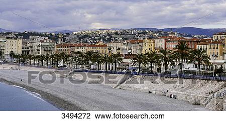 France, South-Eastern France, Nice, aerial view of the town, seaside and promenade des anglais, pebble beach View Large Photo Image Stock Image - France, South-Eastern France, Nice, aerial view of the town, seaside and promenade des anglais, pebble beach. Fotosearch