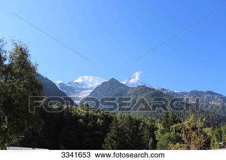 Stock Image - France, South-Western France, Les Houches, mountain range, Bossons glacier in the background. Fotosearch