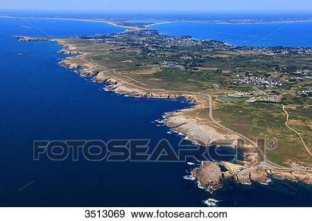 France, Western France, aerial view of Quiberon peninsula. Wild coast. View Large Photo Image Stock Photo - France, Western France, aerial view of Quiberon peninsula. Wild coast.. Fotosearch
