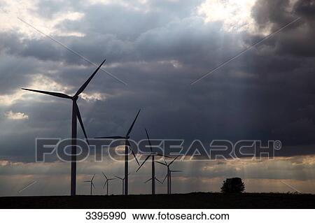 Stock Image - France, Wind turbines in the Berry countryside. Fotosearch