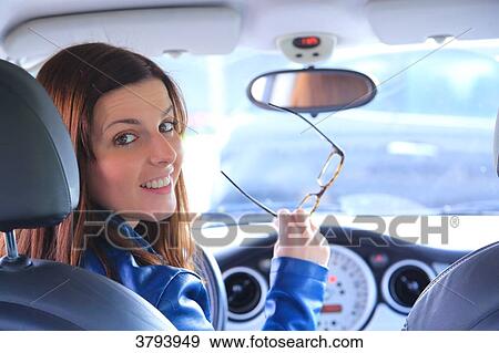 France, woman in her car. View Large Photo Image Stock Photo - France, woman in her car.. Fotosearch