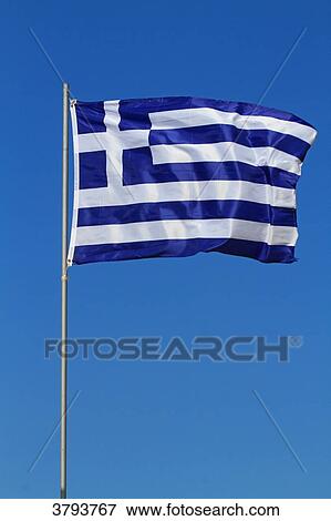 Greece flag in blue sky. View Large Photo Image Stock Photo - Greece flag in blue sky.. Fotosearch
