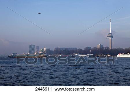 Holland, Rotterdam, Meuse River with a barge View Large Photo Image Stock Image - Holland, Rotterdam, Meuse River with a barge. Fotosearch
