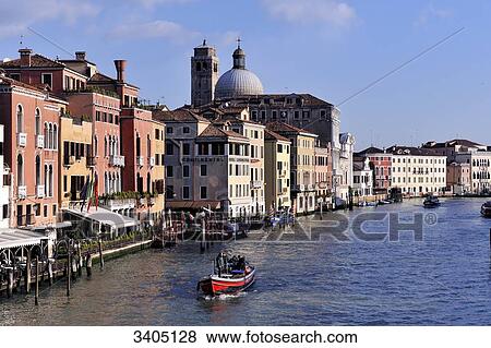 Italy, Venice, la Serenissima, Grand Canal view from the Ponte degli Scalzi. Church of San Geremia in the background View Large Photo Image Stock Photo - Italy, Venice, la Serenissima, Grand Canal view from the Ponte degli Scalzi. Church of San Geremia in the background. Fotosearch