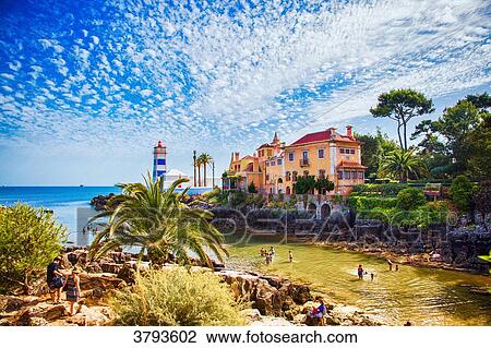 Stock Image - Lighthouse Farol de Santa Marta, Cascais, Lisbon area, Portugal. Fotosearch
