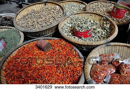 Stock Photo - Mali, Timbuktu, spices on the market: chili and gumbo. Fotosearch