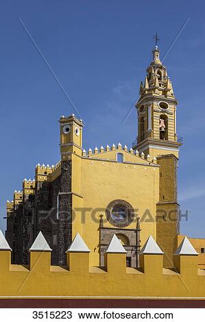 Stock Image - Mexico, Puebla State, Cholula, Church San Gabriel, 16th century. Fotosearch