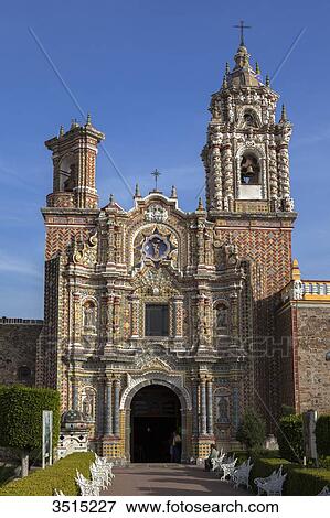 Stock Photo - Mexico, Puebla State, near Cholula, Church San Francisco of Acatapec, facade of the 18th century, covered in azulejos. Fotosearch