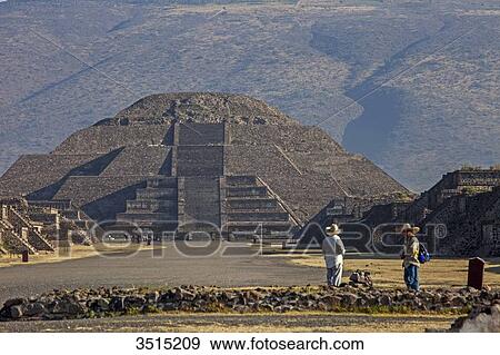 Stock Photo - Mexico, State of Mexico, Teotihuacan archaeological pre-Columbian, 200 BC, UNESCO World Heritage. Pyramid of the Moon. Fotosearch