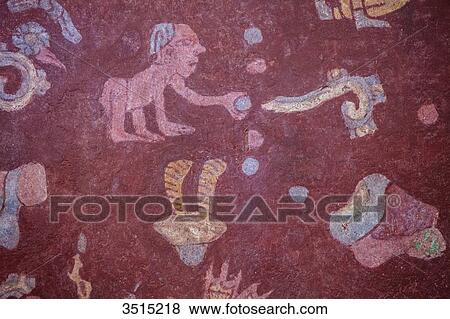 Stock Photo - Mexico, State of Mexico, Teotihuacan archaeological pre-Columbian. 200 BC, a UNESCO World Heritage Site. Frescoes of the Palacio de Tepantitla. Fotosearch