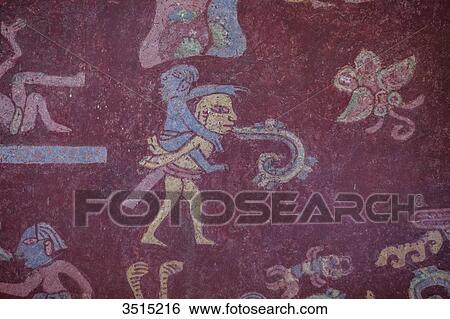 Stock Photograph - Mexico, State of Mexico, Teotihuacan archaeological pre-Columbian 200 BC, a UNESCO World Heritage Site. Frescoes of the Palacio de Tepantitla. Fotosearch